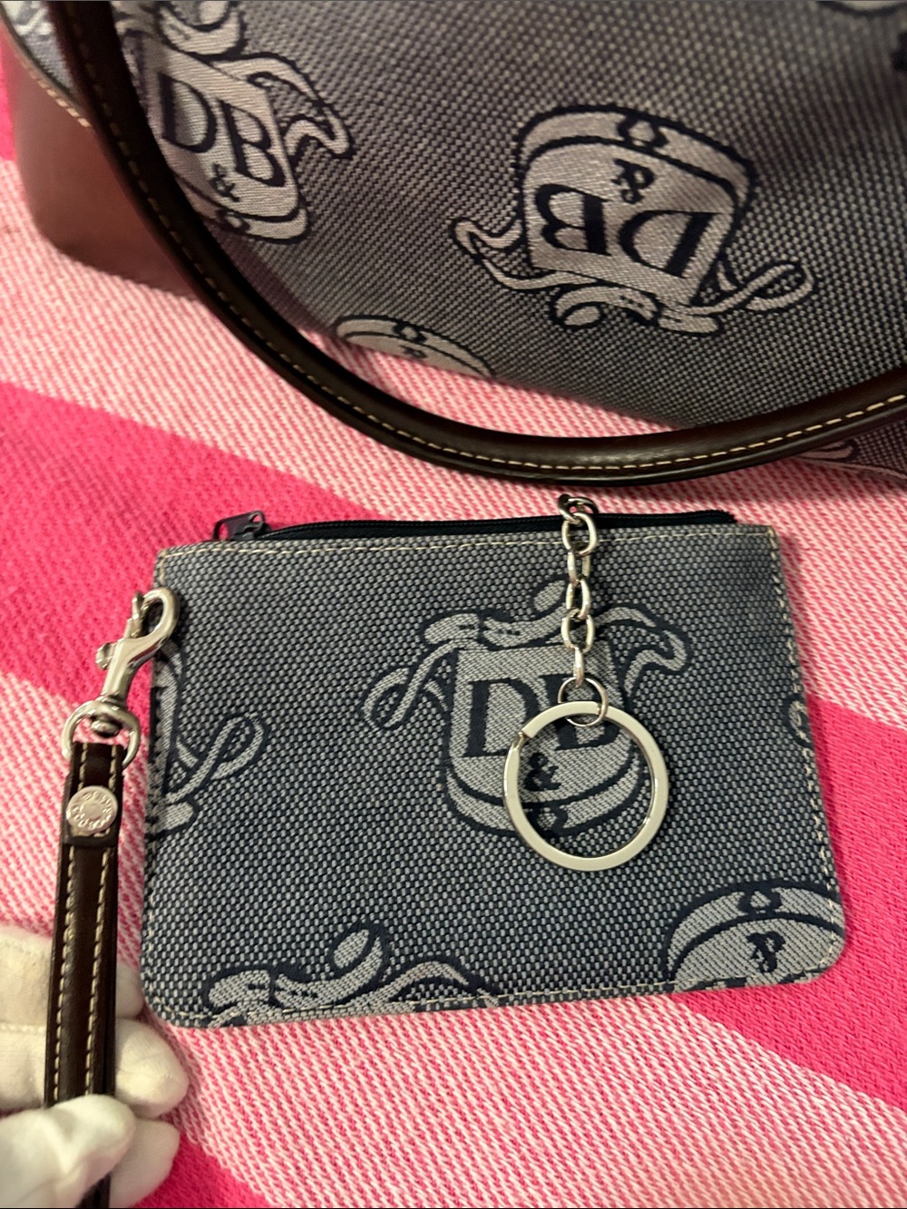 Dooney & Bourke denim blue Logo Satchel with Brown Trim and Matching Wristlet - Picture 15 of 15